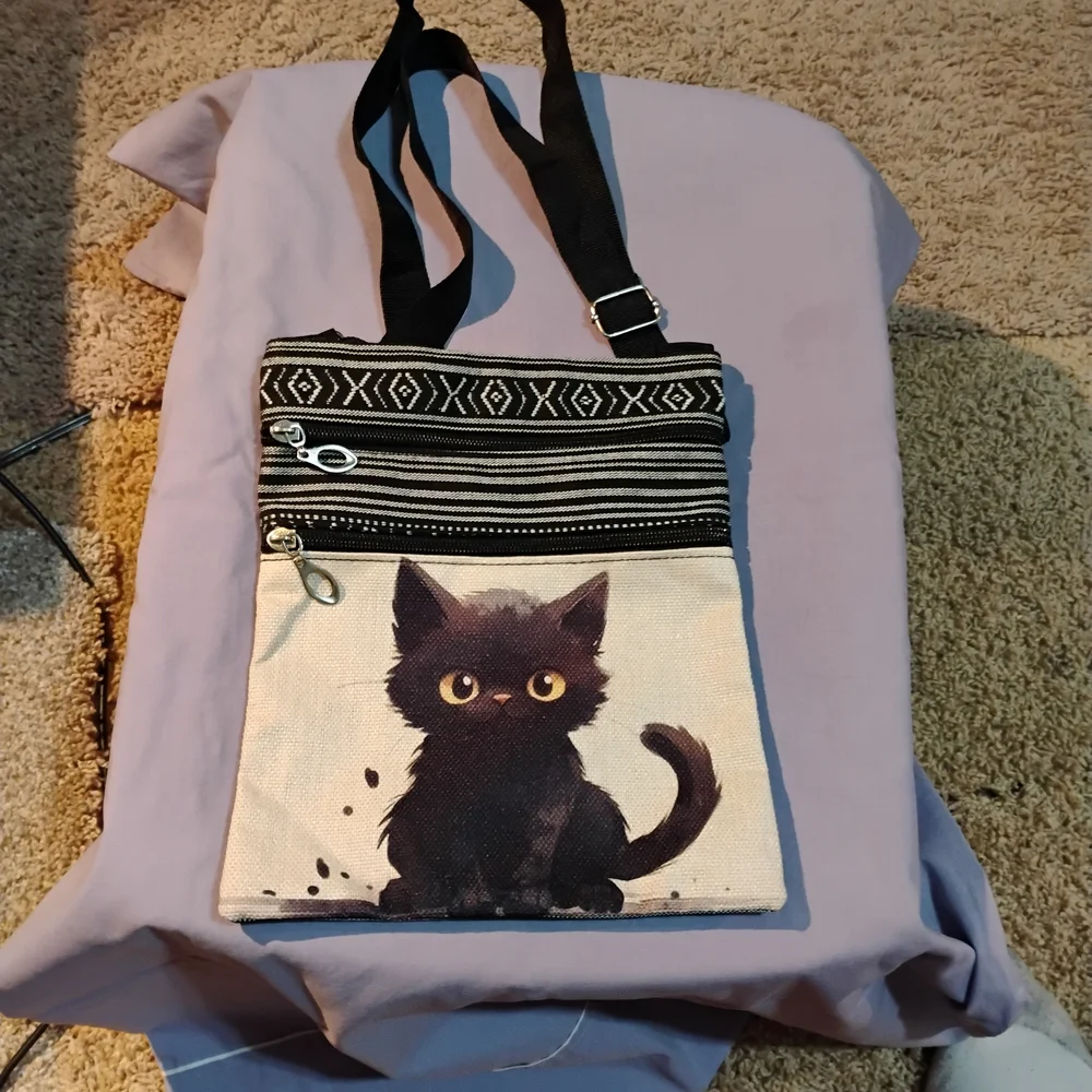 Chic Black Cat Print Crossbody Bag